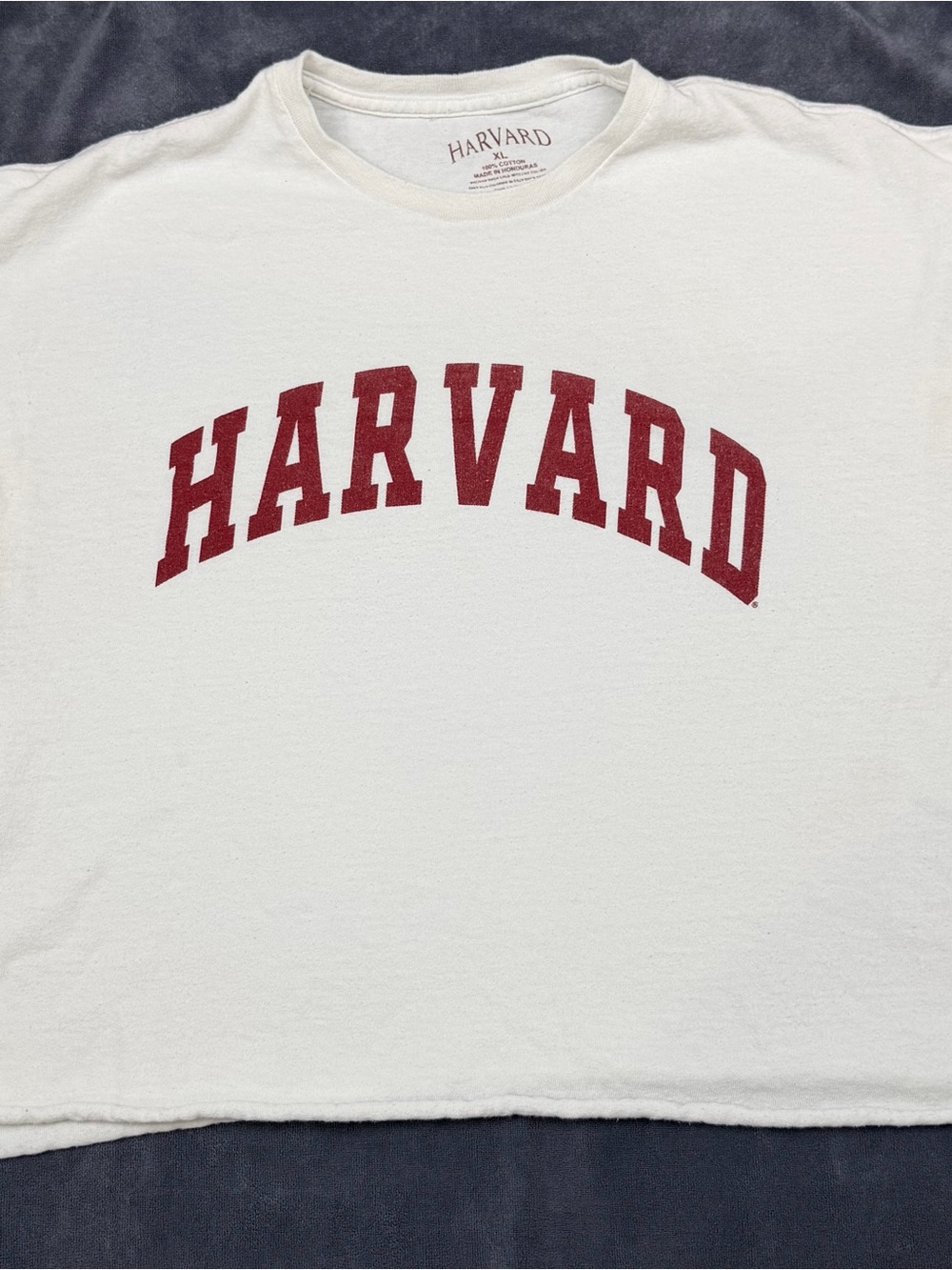 Harvard White Crop Tee with Maroon Logo